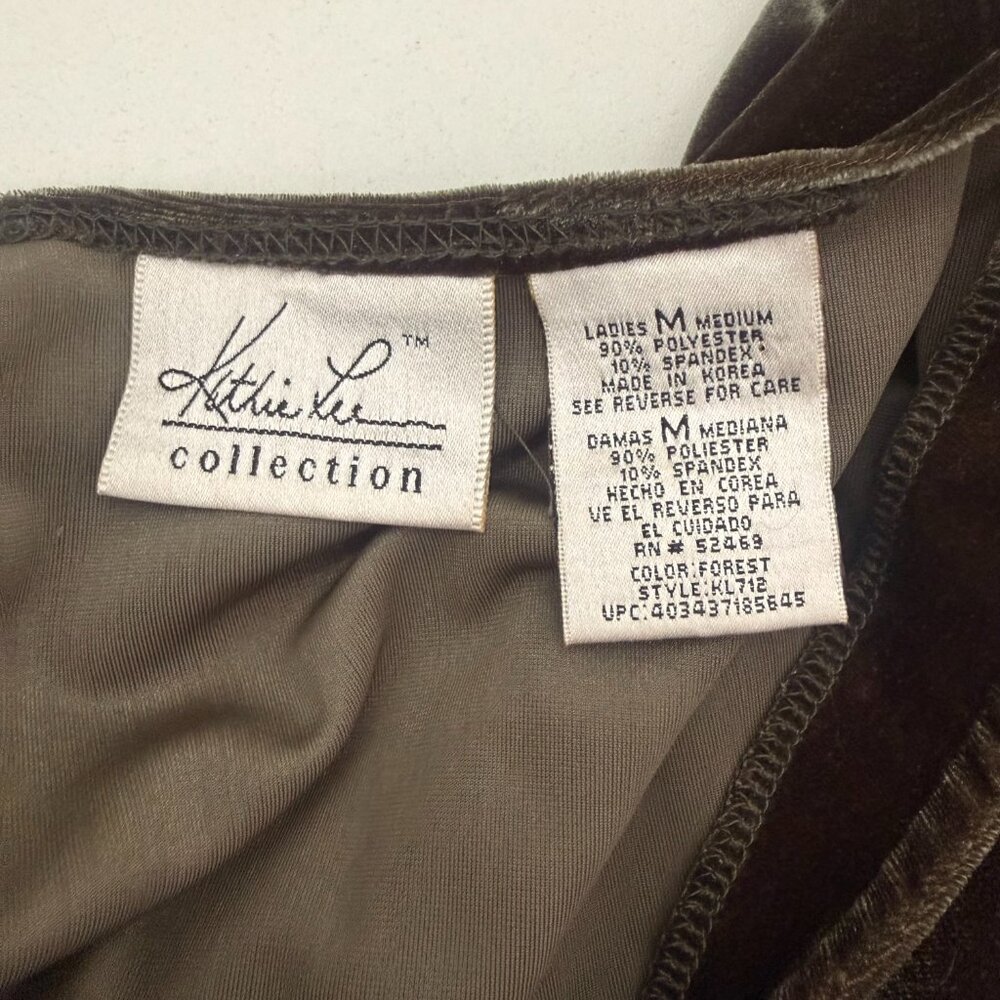 Y2K Olive Green Velvet Top | Kathie Lee Collection | V-Neck | Size M - Picture 7 of 8